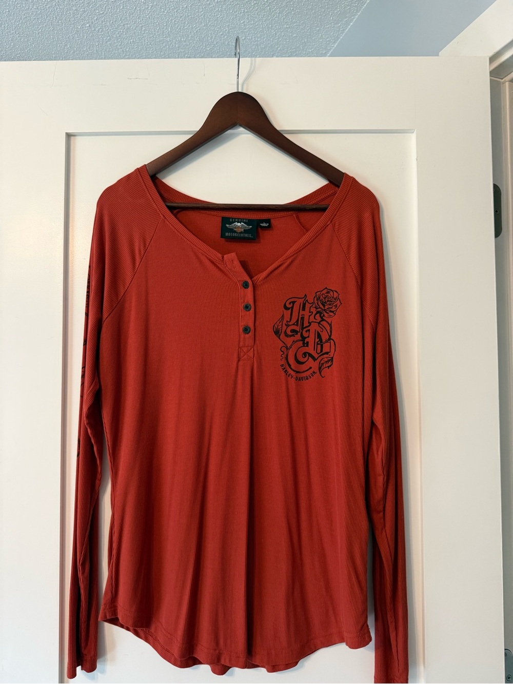 Harley-Davidson Women's Long Sleeve Henley Top - Rust